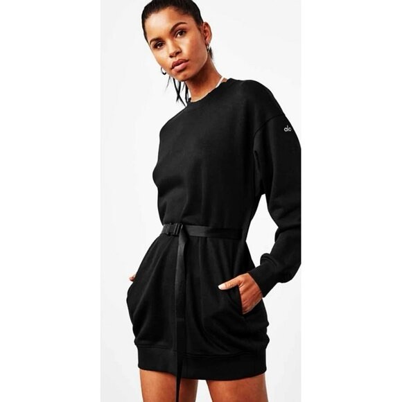 Alo Cityscape Belted Sweatshirt Dress XS BLack - Picture 3 of 8